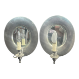 Pair of medieval style wall lamp pewter and mirror