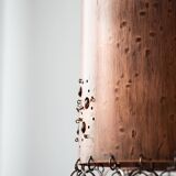 Large Scandinavian copper and wood pendant lamp circa 1970
