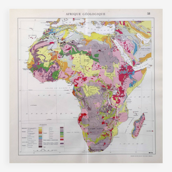 Carte Afrique géologique ancienne 43x43cm de 1950