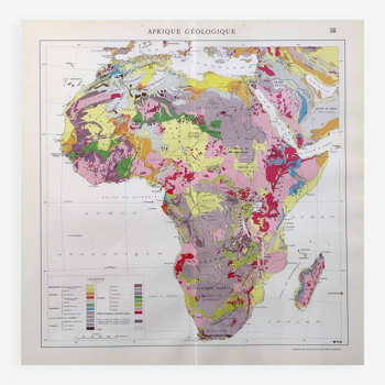 Old geological Africa map 43x43cm from 1950