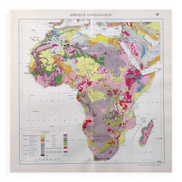 Old geological map of Africa 43x43cm from 1950