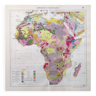 Old geological Africa map 43x43cm from 1950