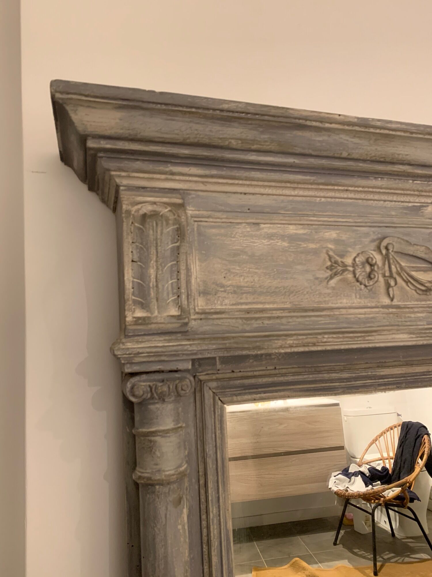 Trumeau ancien fin XIXè, grey wood, Shabby chic style 109x142cm