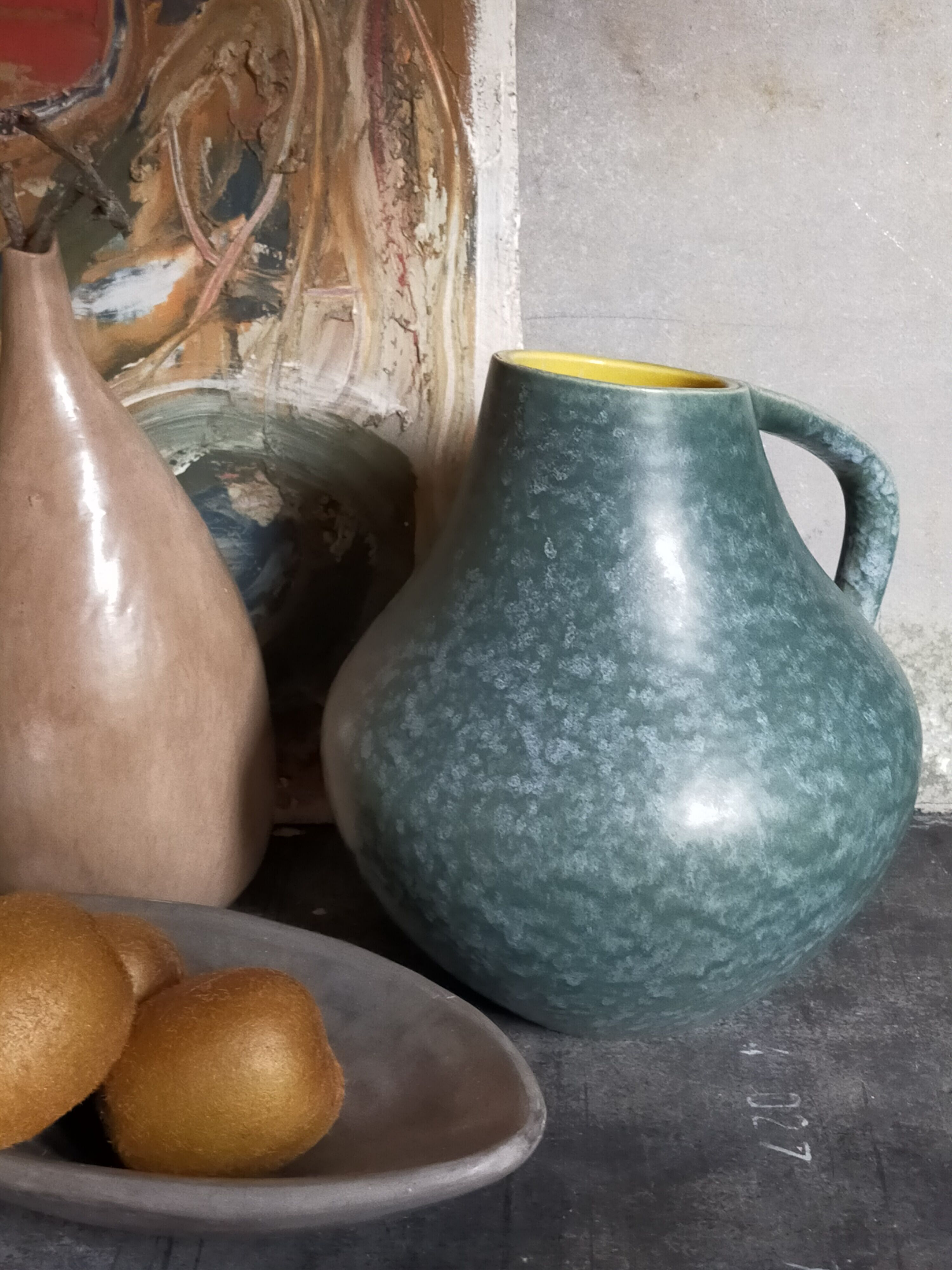 German ceramic vase Art-Deco with speckled enamel model n°377