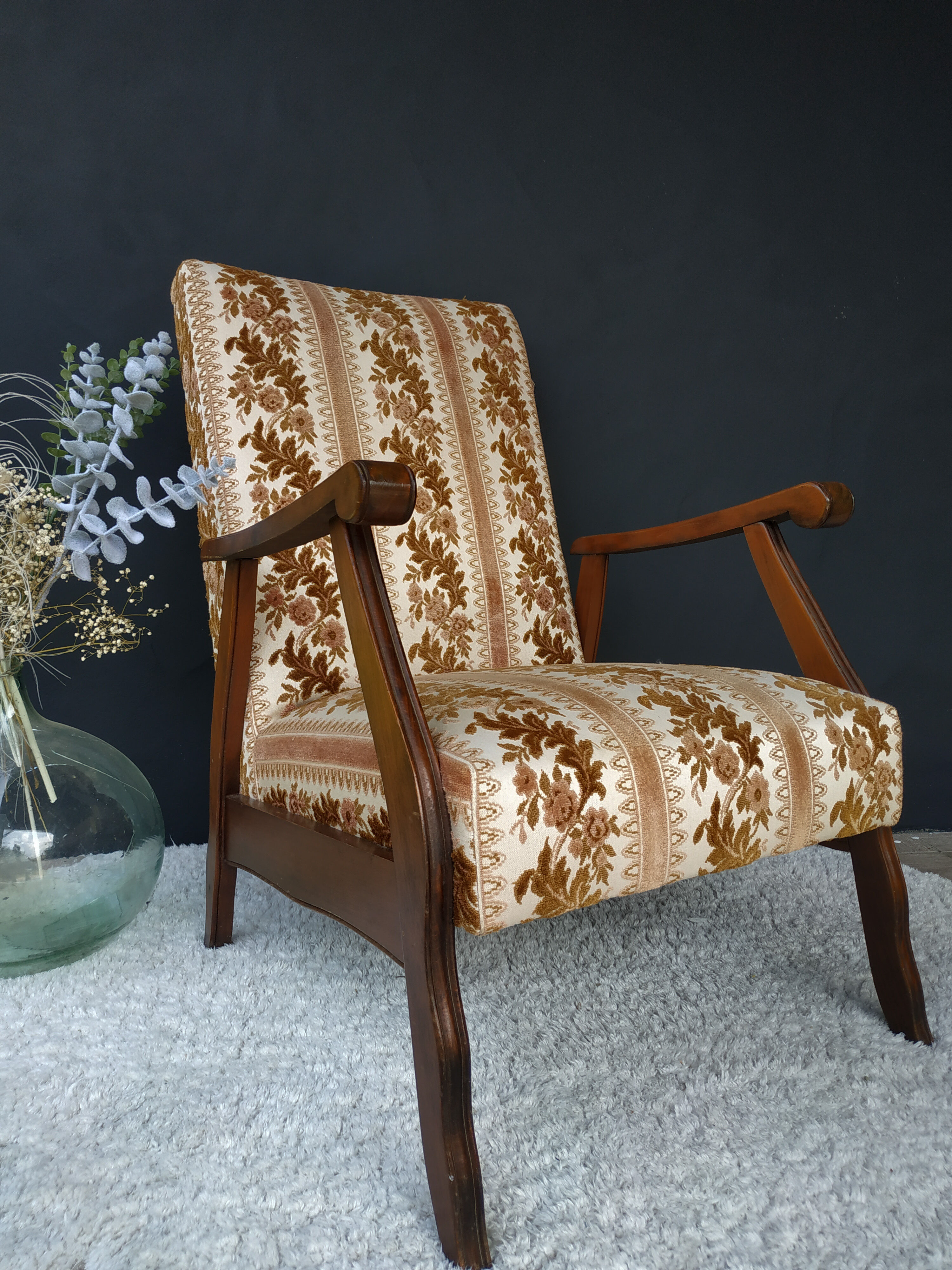 Floral-patterned velvet armchair