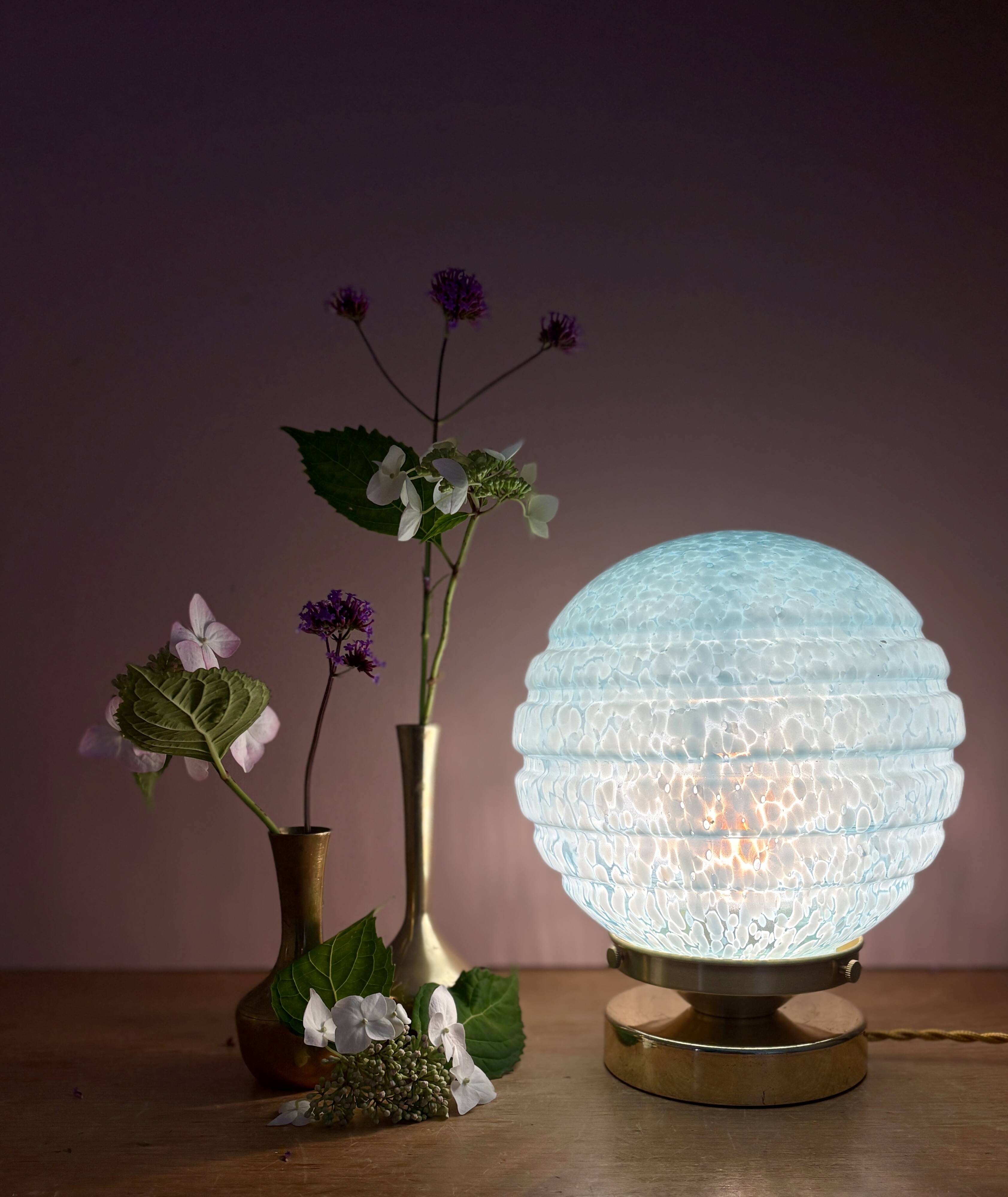 Vintage blue glass globe table lamp from Clichy