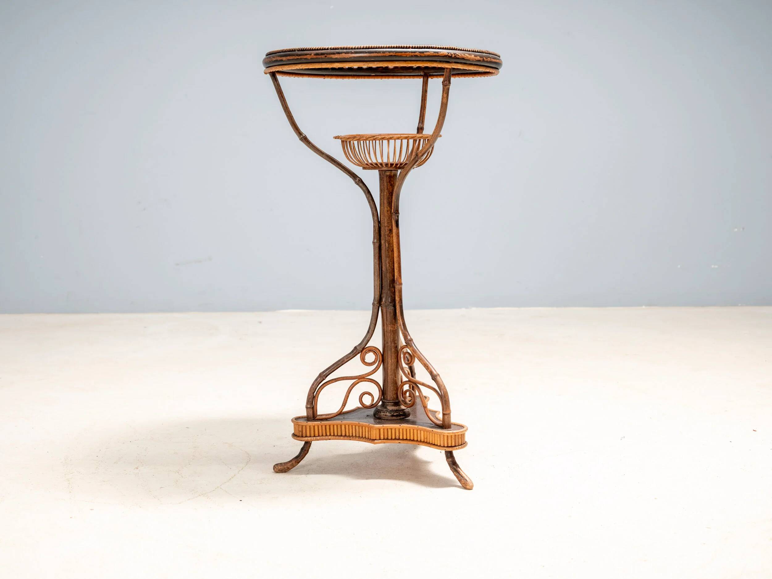 Art Nouveau bentwood & rattan pedestal table, Central Europe, c. 1900–1925