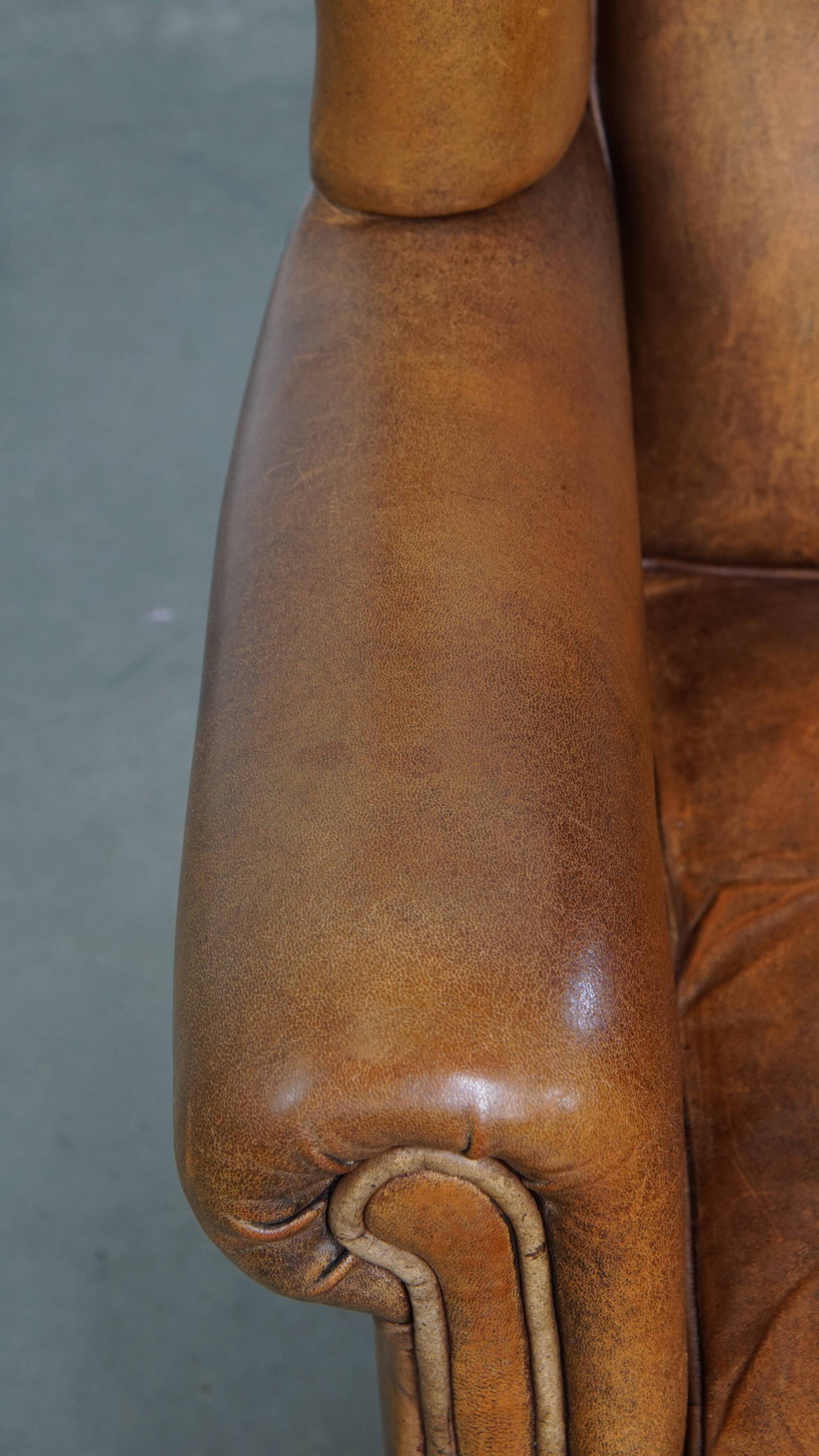 Vintage Sheepskin Leather Wingback Chair