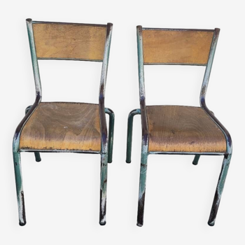 Pair of vintage Mullca metal school chairs 1950s