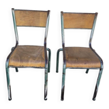 Pair of vintage Mullca metal school chairs 1950s