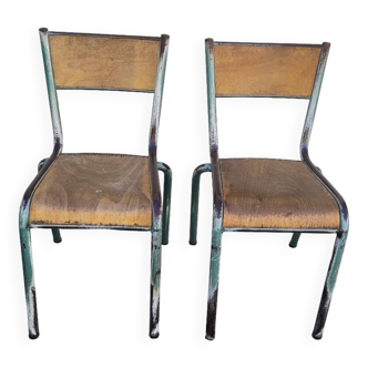 Pair of vintage Mullca metal school chairs 1950s