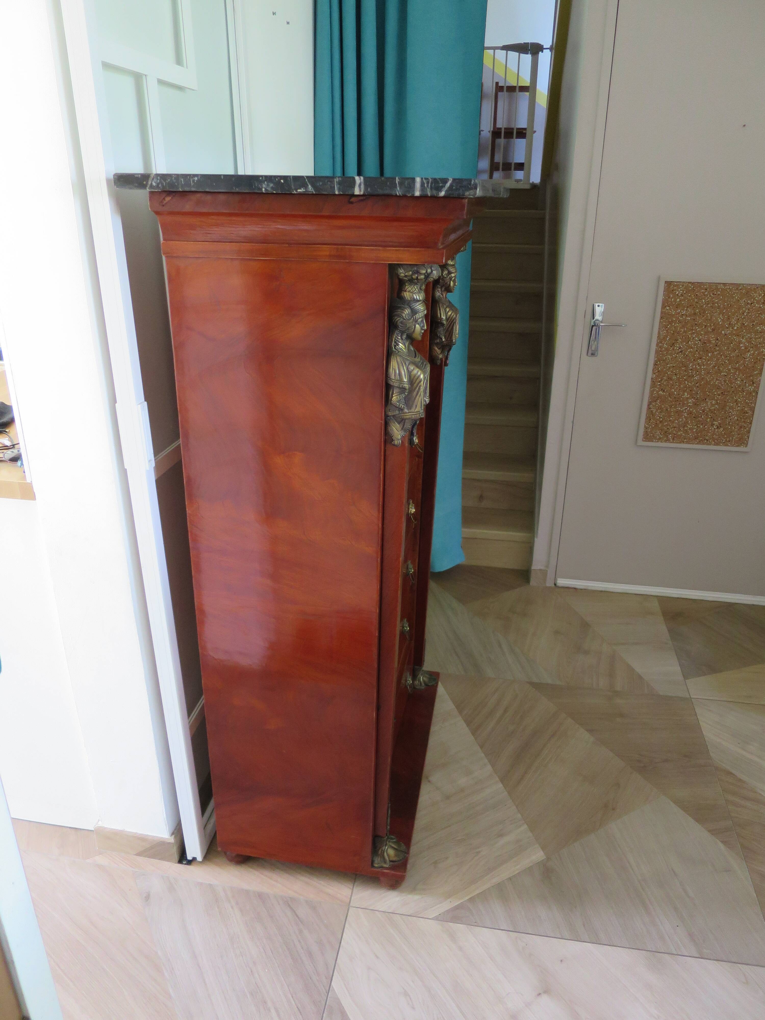 Antique Weekly Planner/Empire Style Commode-Caryatid-Patinated Bronze - 1950