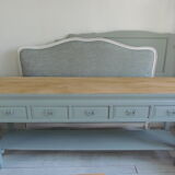 Console 5 drawers 1 re-enchanted tablet in gray green wooden top