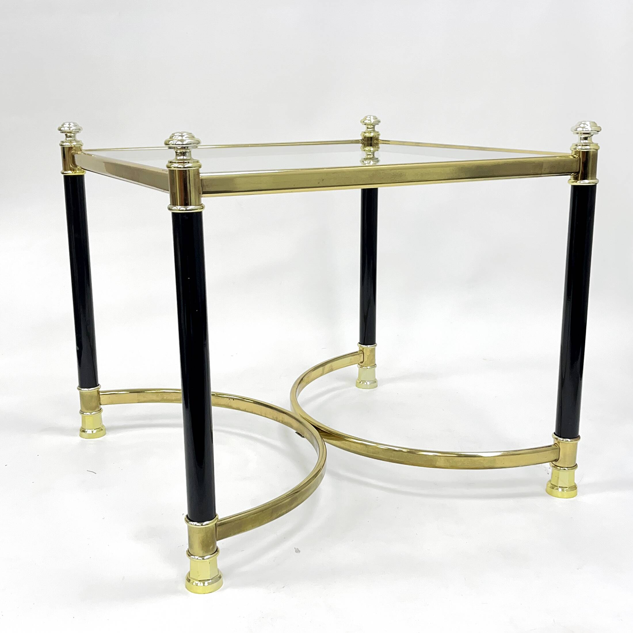 Hollywood Regency Side Table, Brass and Glass, 1970s, Maison Jansen Style