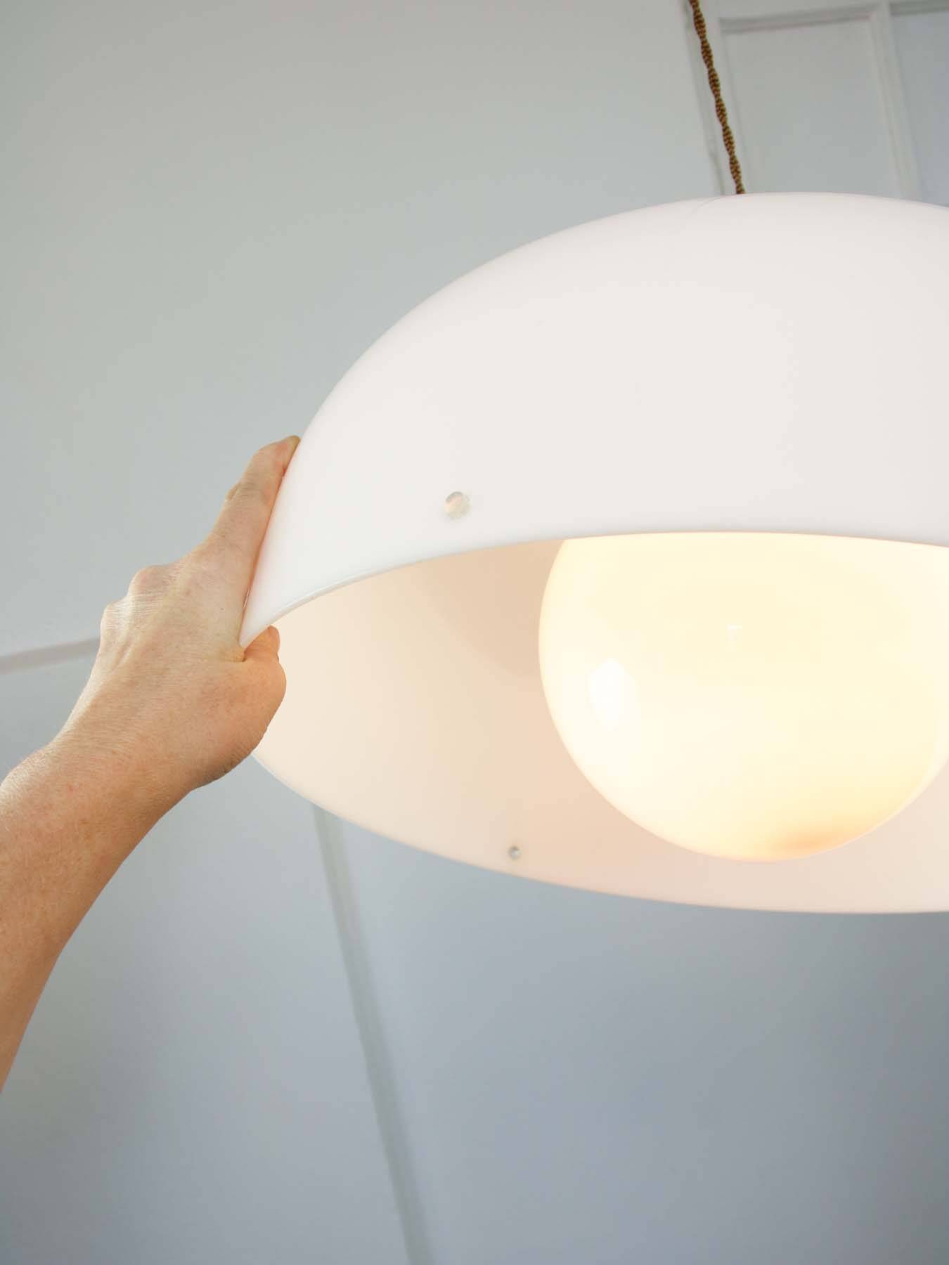 Large Space Age Pendant in White from Guzzini, 1970s