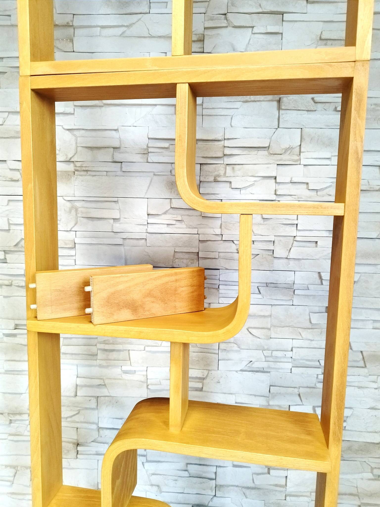 Bent plywood wall, bookcase, flowerbed, Volak by Holesov, 1960s Czechoslovakia