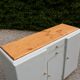 Renovated vintage buffet in Mado style – Celadon Libéron and natural wood – 13