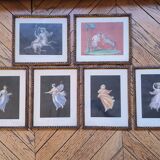 Ensemble de six gravures napolitaines polychromes encadrées