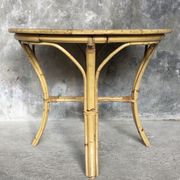 Table à manger ronde en rotin plateau formica - vintage 1960