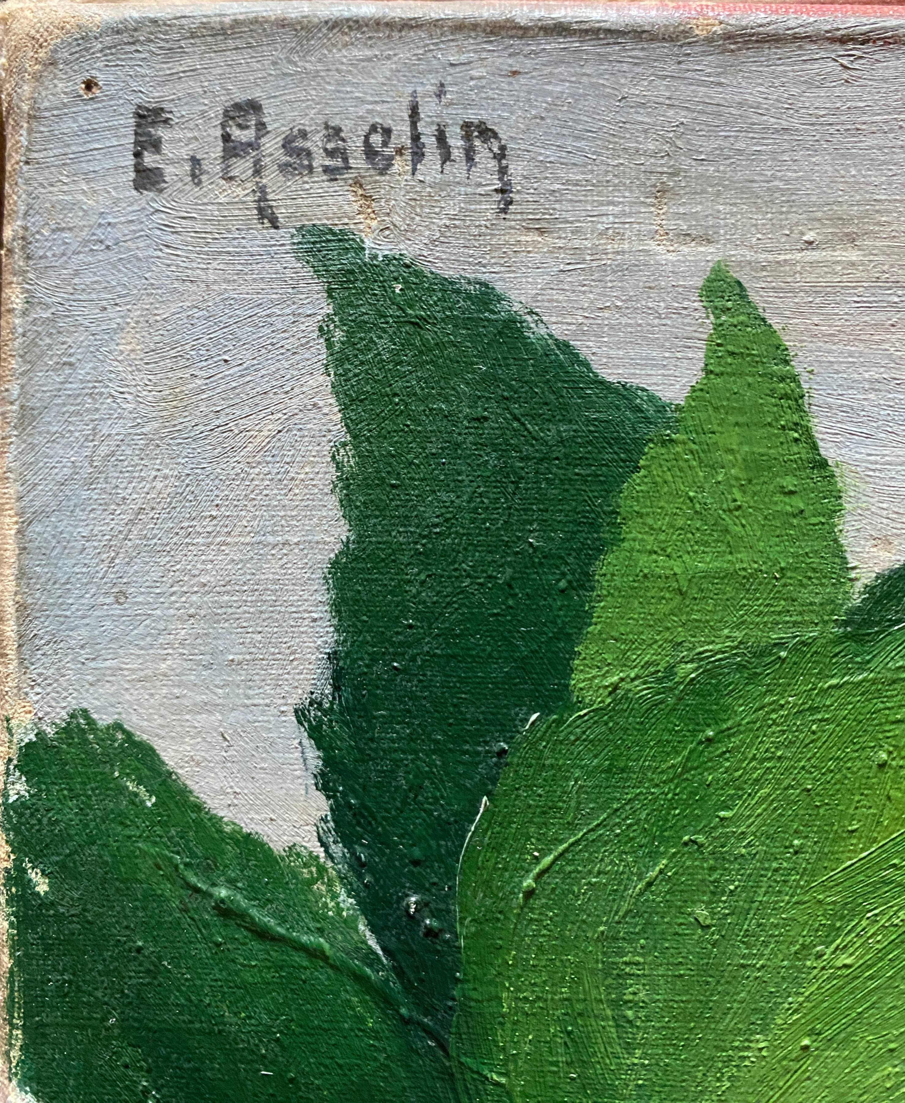 HST painting "Hydrangea Grove" signed E. Asselin mid-20th century