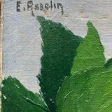 HST painting "Hydrangea Grove" signed E. Asselin mid-20th century
