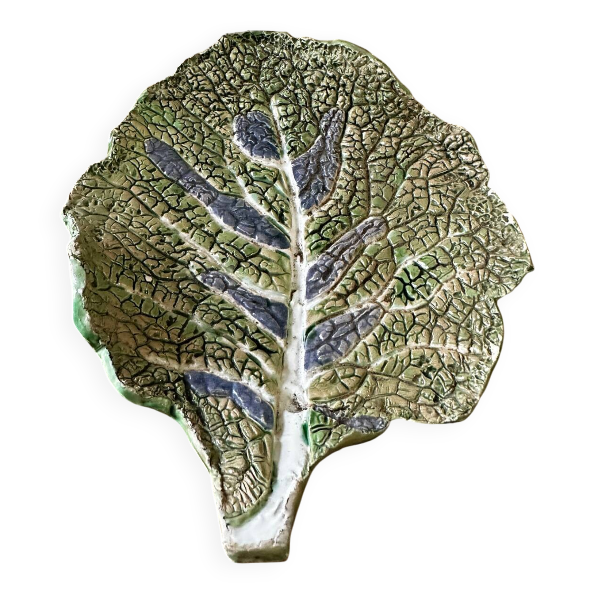 Vintage ceramic leaf-shaped vide poche, signed.