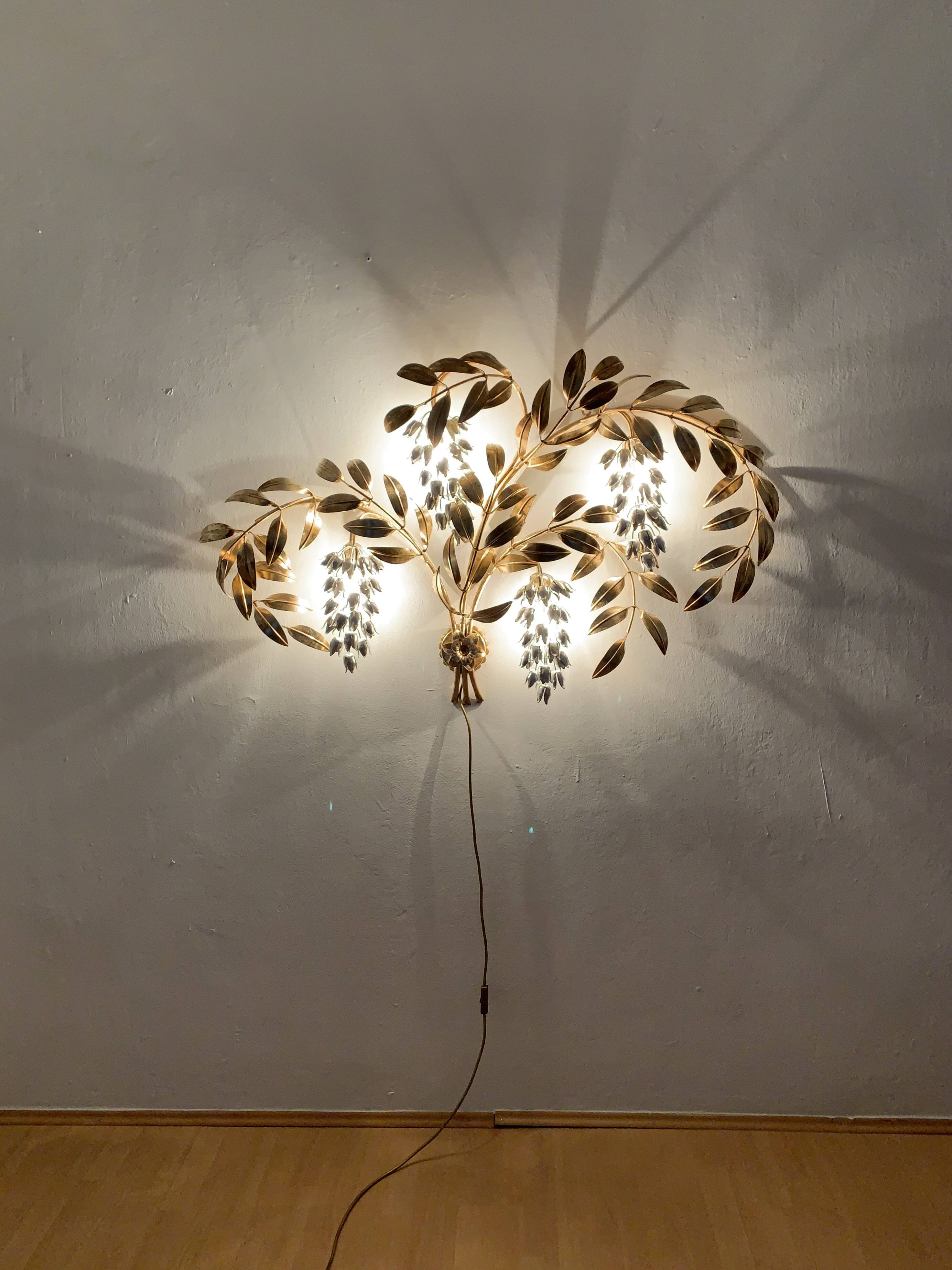 Large Hollywood Regency Palm Leaf Wall Lamp by Hans Kögl