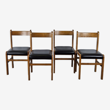 Ensemble de quatre chaises en hêtre et cuir