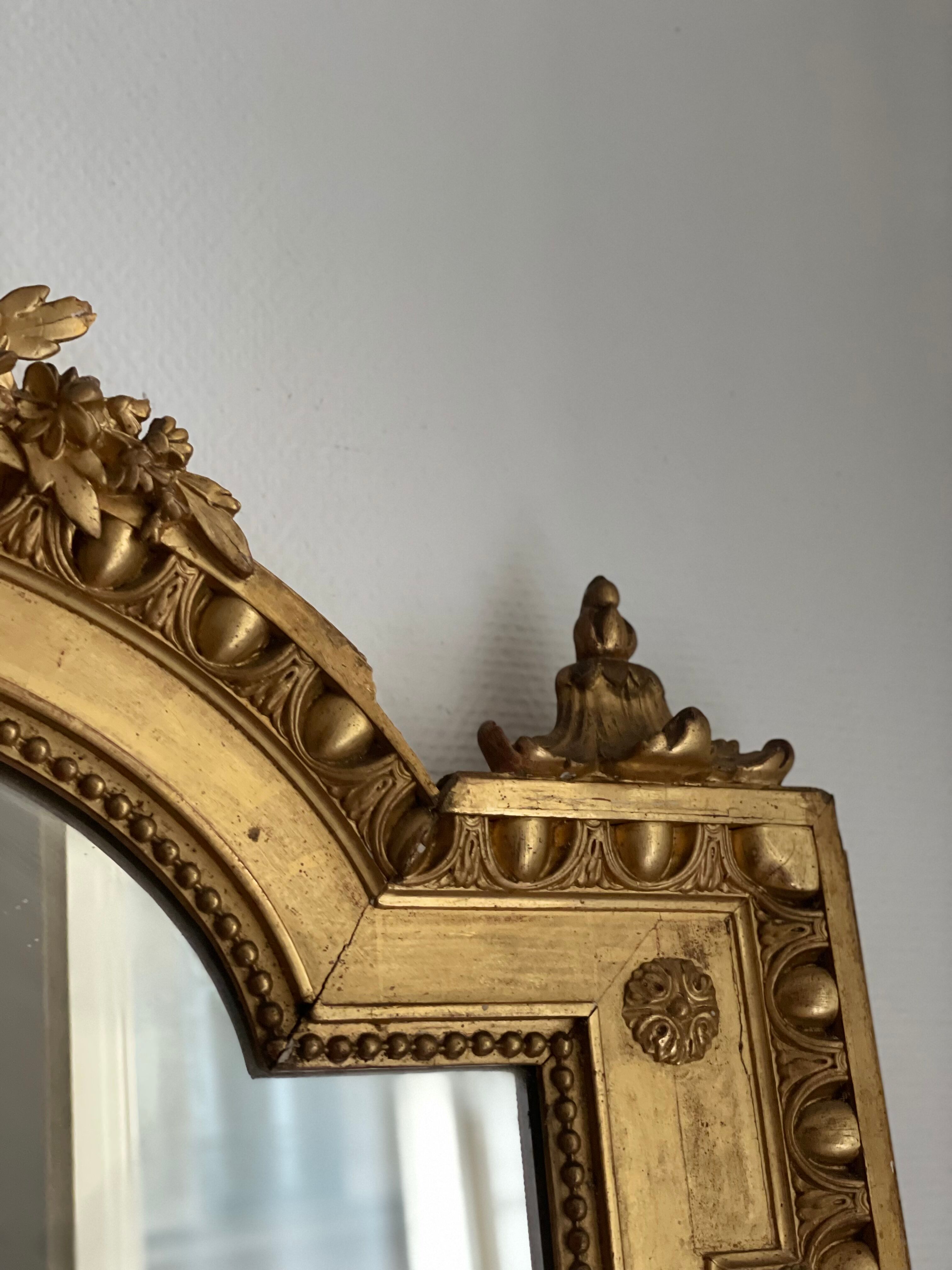 Antique napoleon mirror lll gilded pediment with rare gold leaf 103x182cm