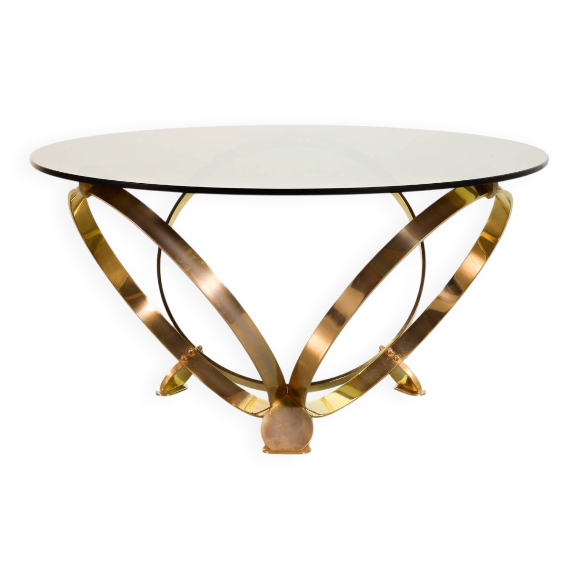 Knut Hesterberg Round Brass Coffee Table with Smoked Glass Top Germany, 70s