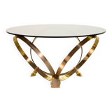 Knut Hesterberg Round Brass Coffee Table with Smoked Glass Top Germany, 70s