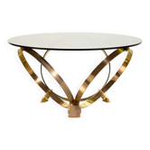 Knut Hesterberg Round Brass Coffee Table with Smoked Glass Top Germany, 70s