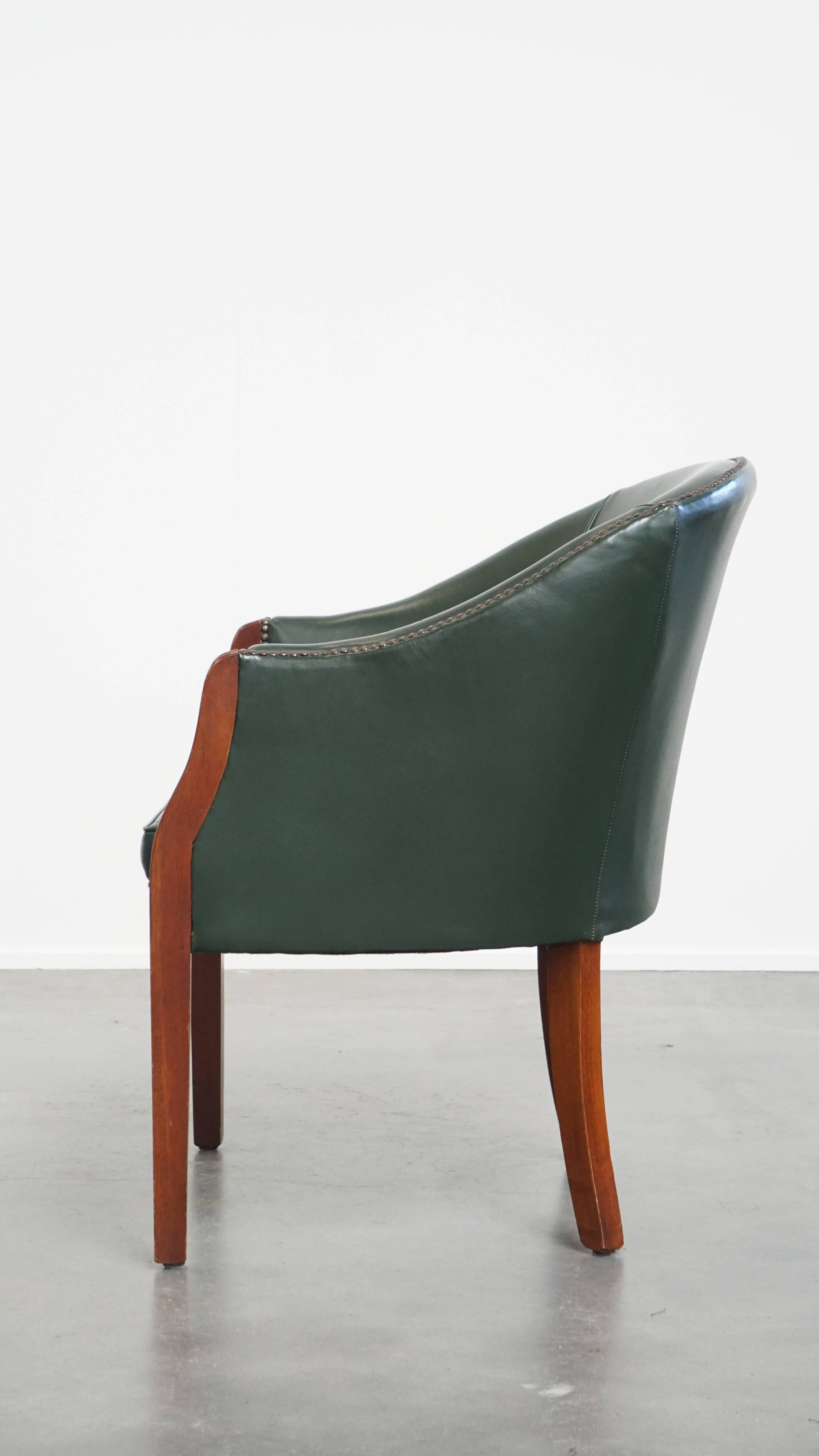 Green Cowhide Leather and Wooden Side / Dining / Desk Chair