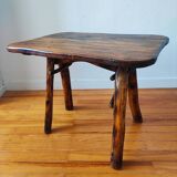 Brutalist popular art coffee table, solid wood, 1950.
