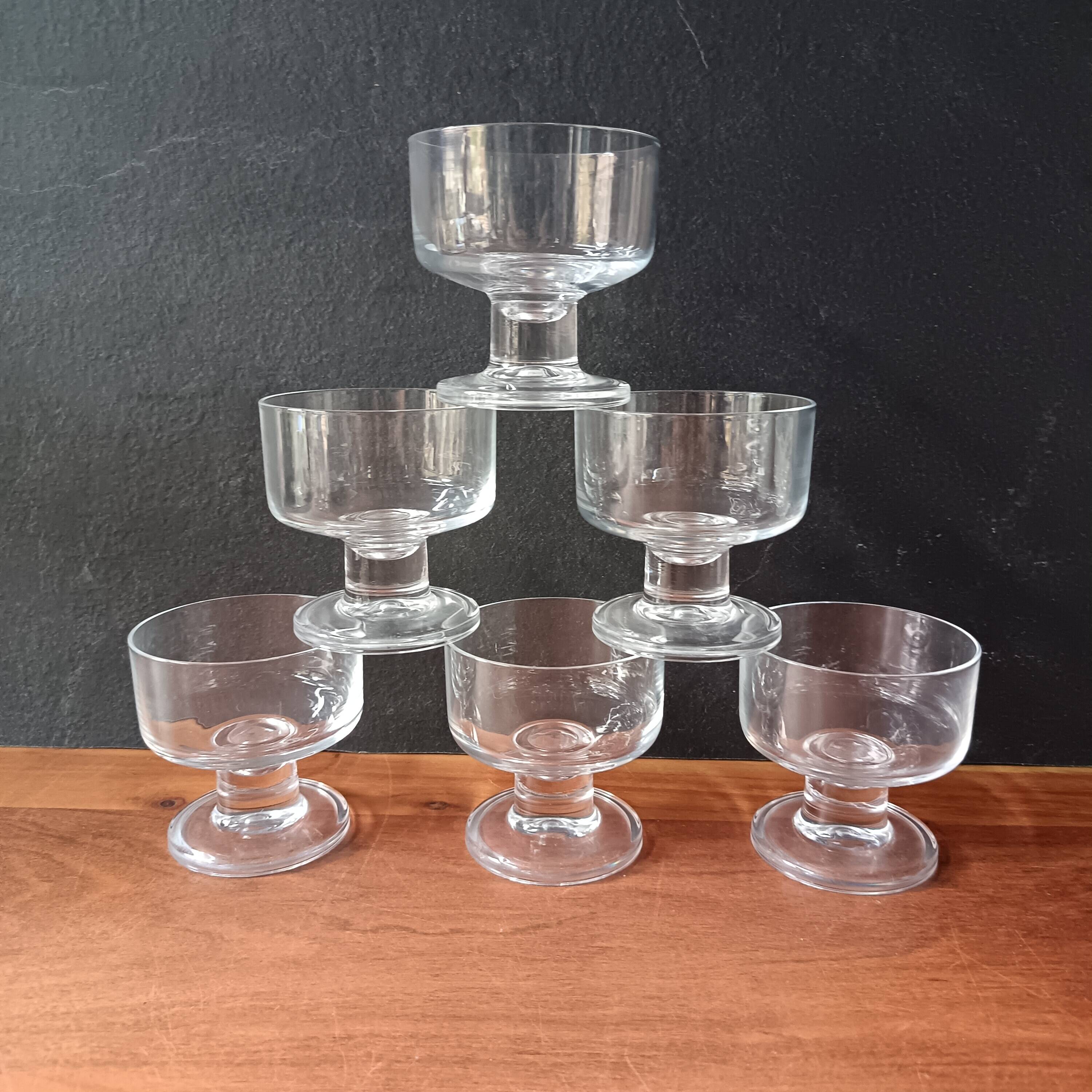 6 vintage French transparent cavalier champagne glasses with thick stems
