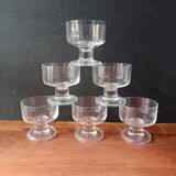 6 vintage French transparent cavalier champagne glasses with thick stems