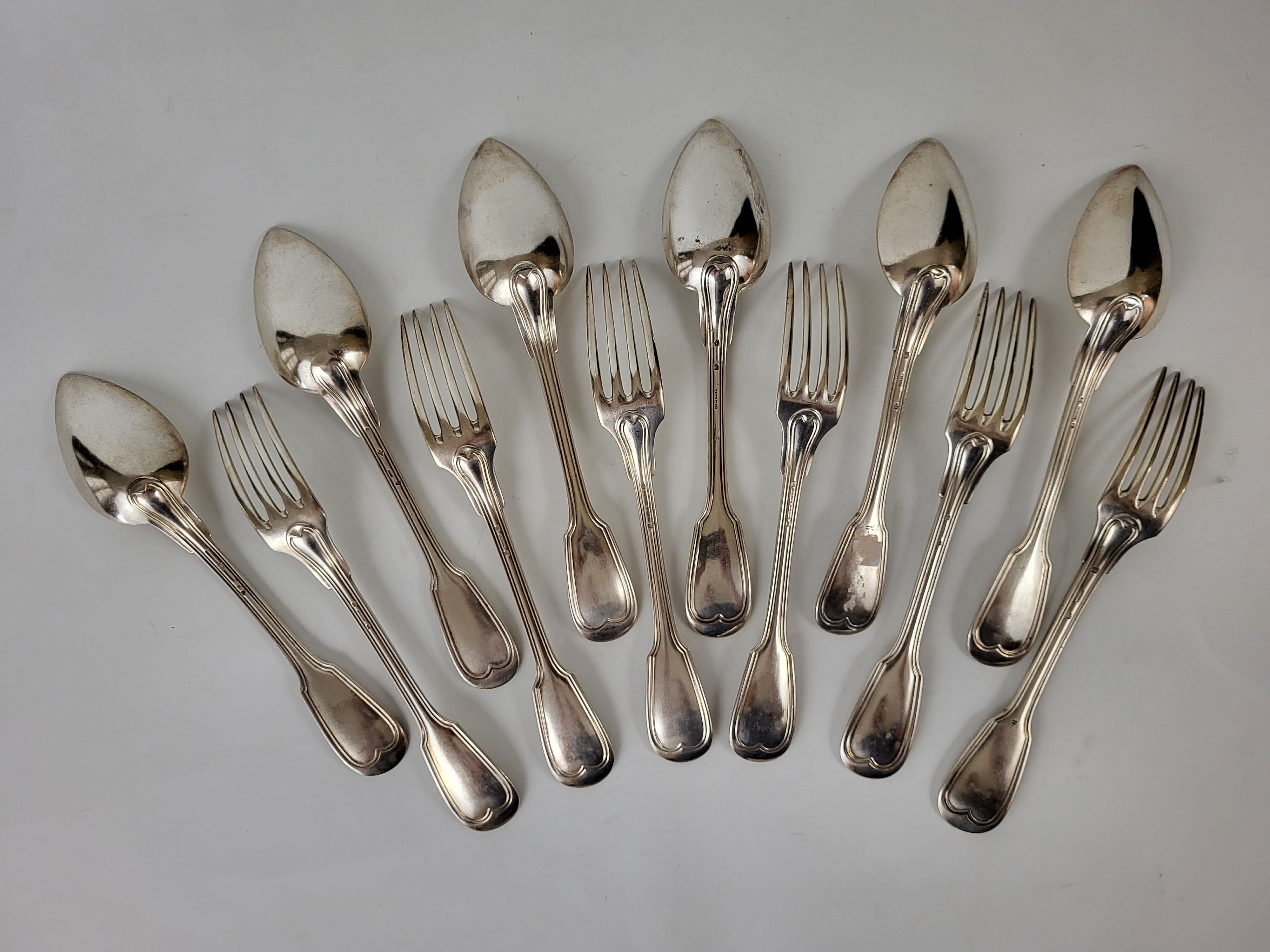 12 silver metal cutlery mesh model