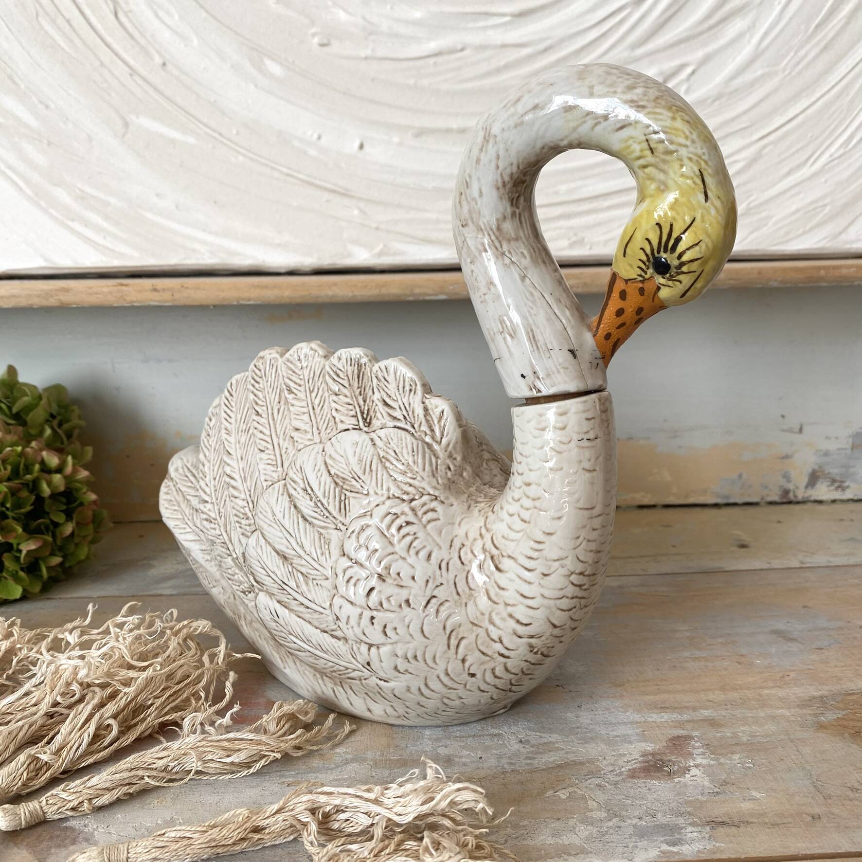 Italian ceramic swan, zoomorphic bottle