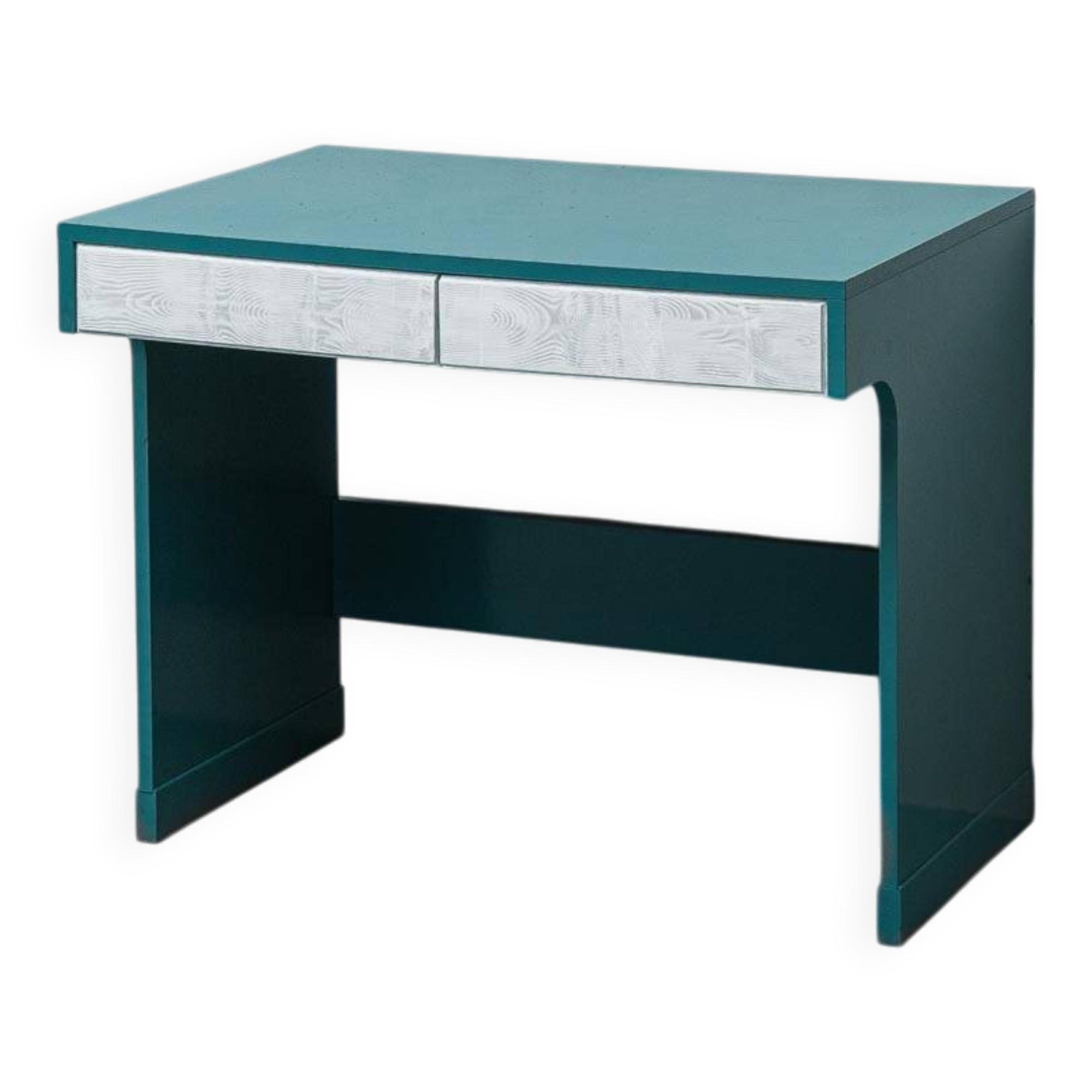 Vintage petrol green desk with drawers 1970s modernism