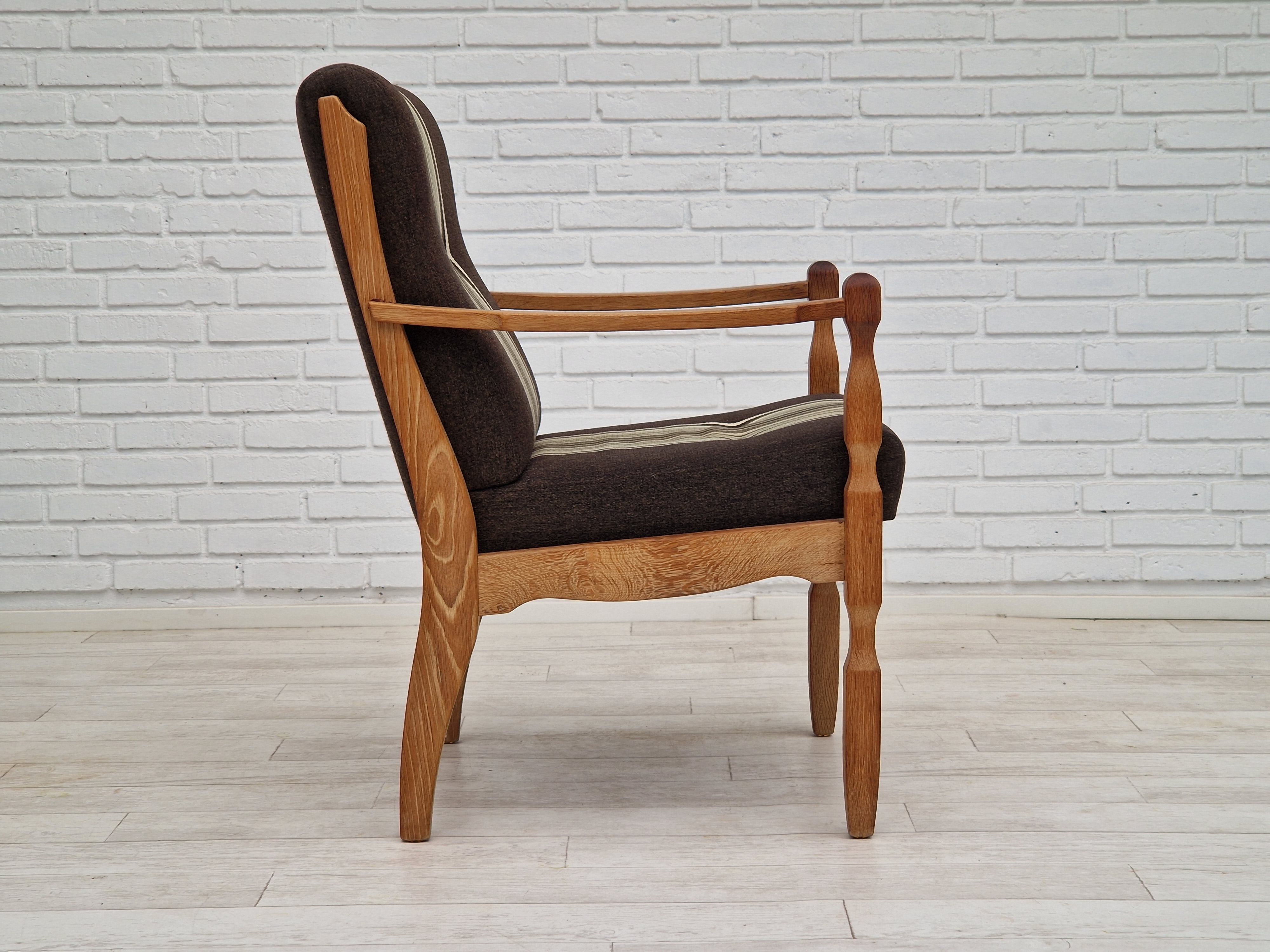 1970s, Danish design, oak wood armchair in furniture wool.
