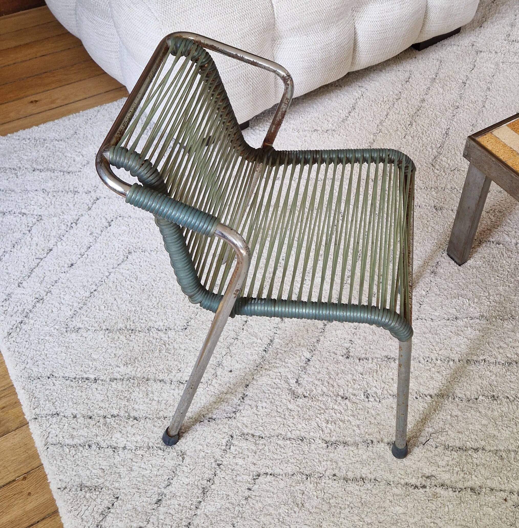 Chaise enfant scoubidou métal vintage 1970