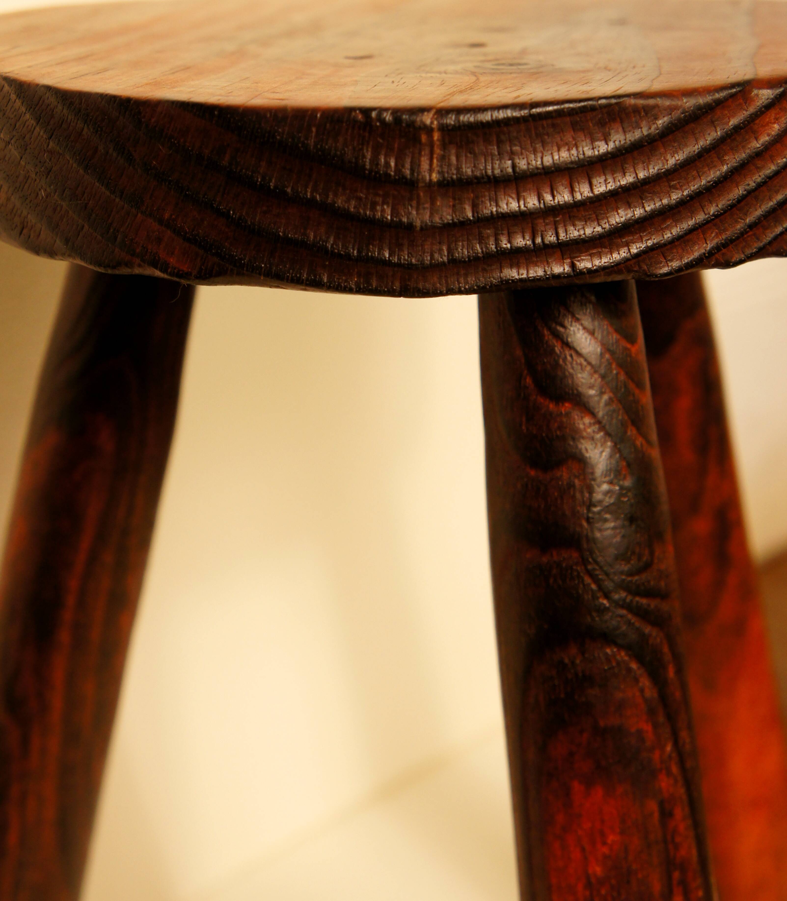 Tripod stool solid wood tinted red