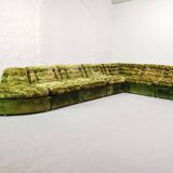XL Woodstock Style Greenish Velvet Modular Sofa with Ottoman by Laauser 70s