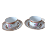 Duo de tasses avec soucoupes au thème floral en porcelaine