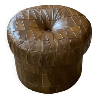 De Sede style khaki leather patchwork pouf / chest