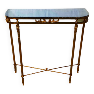 Gilded metal console with black glass top