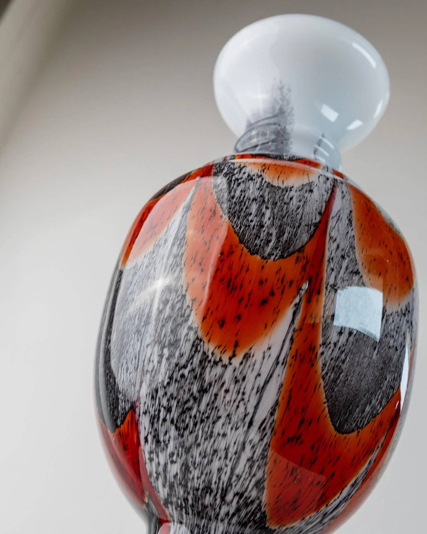 Orange White Black Multicolor Murano Glass Vase by Carlo Moretti – Italy 1970s, Tall Centerpiece