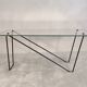 Superb asymmetrical coffee table AIRBORNE 1950s glass and lacquered metal.