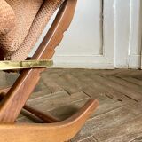 Folding armchair relax vintage wood and velvet with armrests - 70's