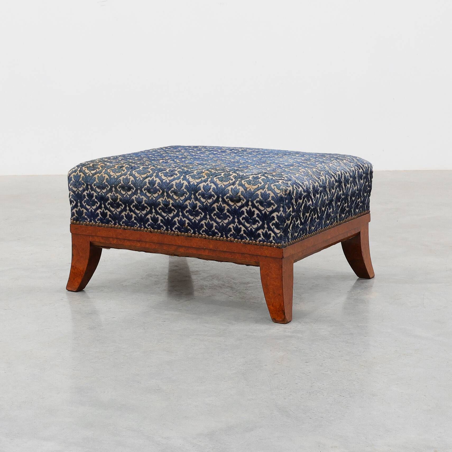 Art Deco Upholstered Footstool with Sabre Legs, France, 20th Century